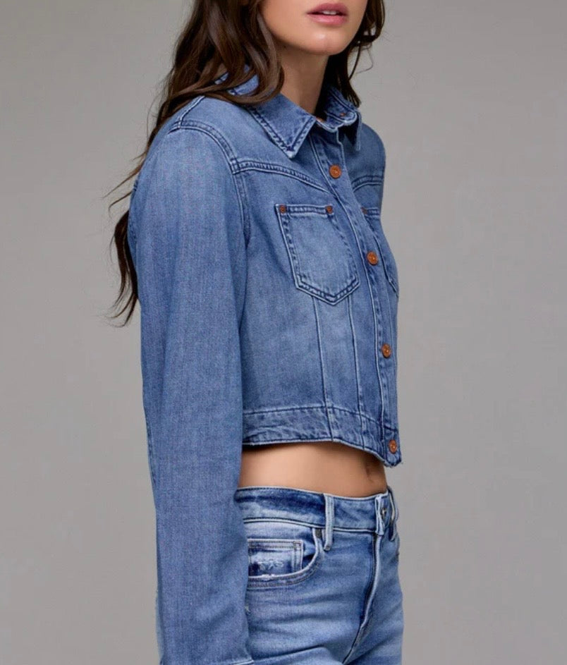 Rebel Medium Wash Super Soft Cropped Denim Jacket