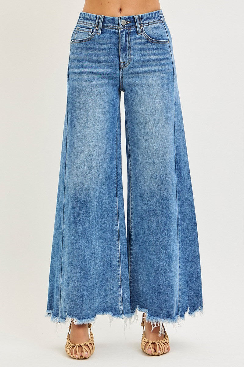 Chatter Med Wash HR Ankle Wide Jeans