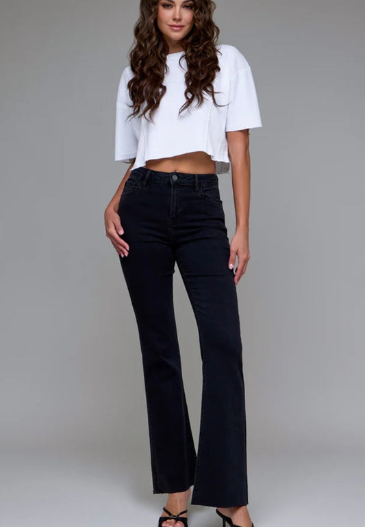 Happi Jet Black 33” Inseam Raw Hem Flare