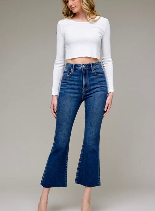 Happi Dark Wash Clean Cropped Flare