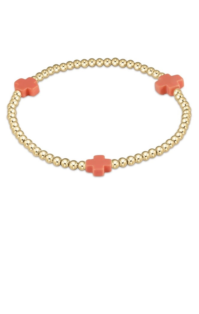 Signature Cross Gold Pattern 3mm Bead Bracelet - Coral