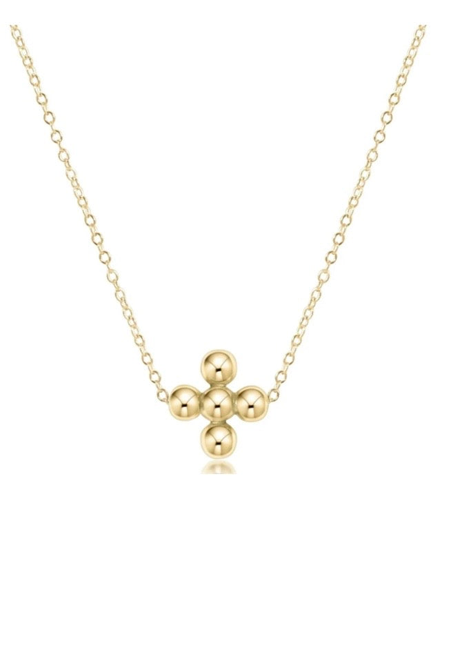 16” Necklace Gold - Signature Cross Beaded Gold 4mm