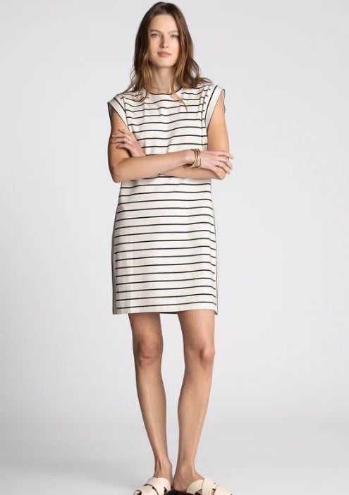 AVELIN DRESS Ivory Black Stripe