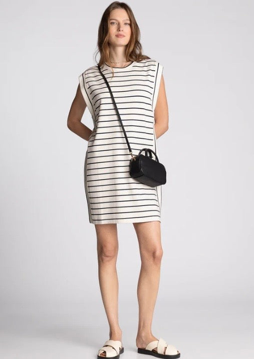 AVELIN DRESS Ivory Black Stripe