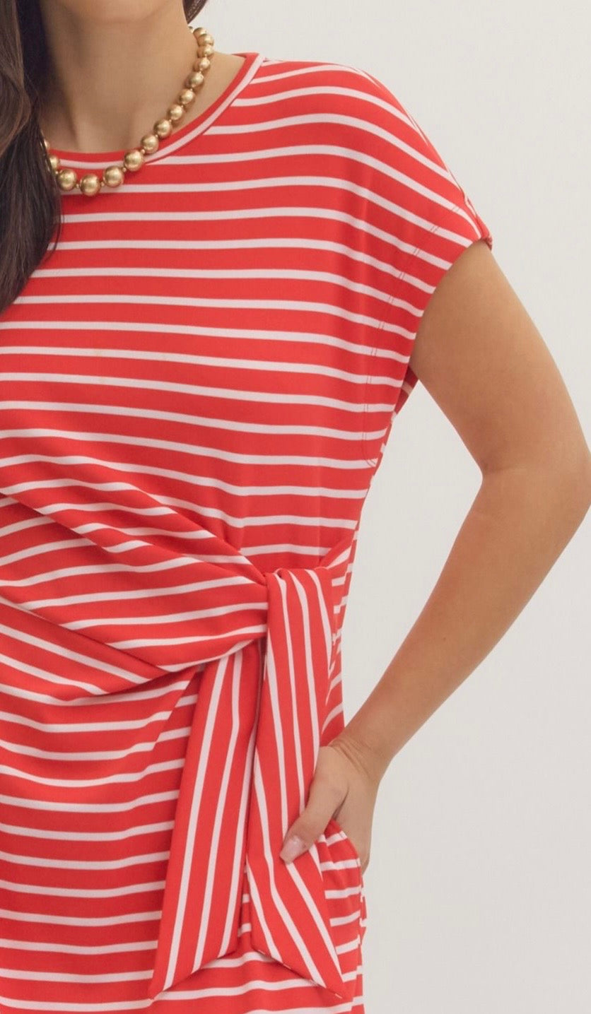 Sweet Caroline Red Stripe Midi Dress
