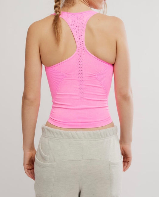 Good Karma Long Tank Washed Hot Pink