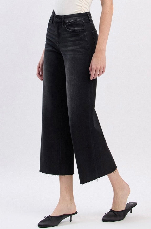 Aileeah Black Crop Wide Leg Jeans