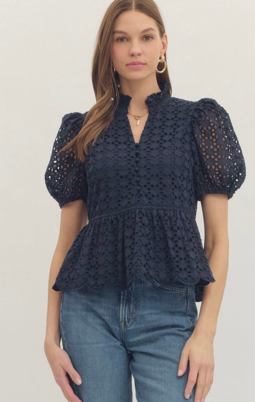 A Sweet Squeeze Navy Eyelet Blouse