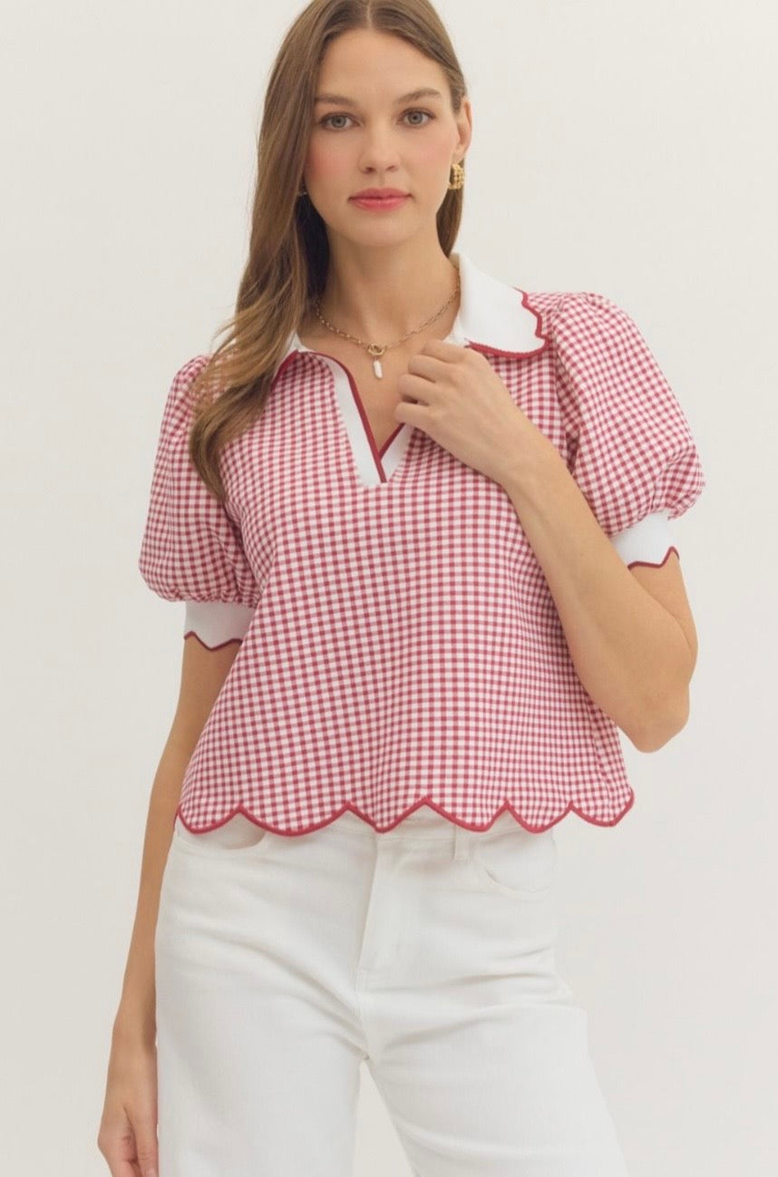 Fresh Picked Red Gingham Scallop Blouse