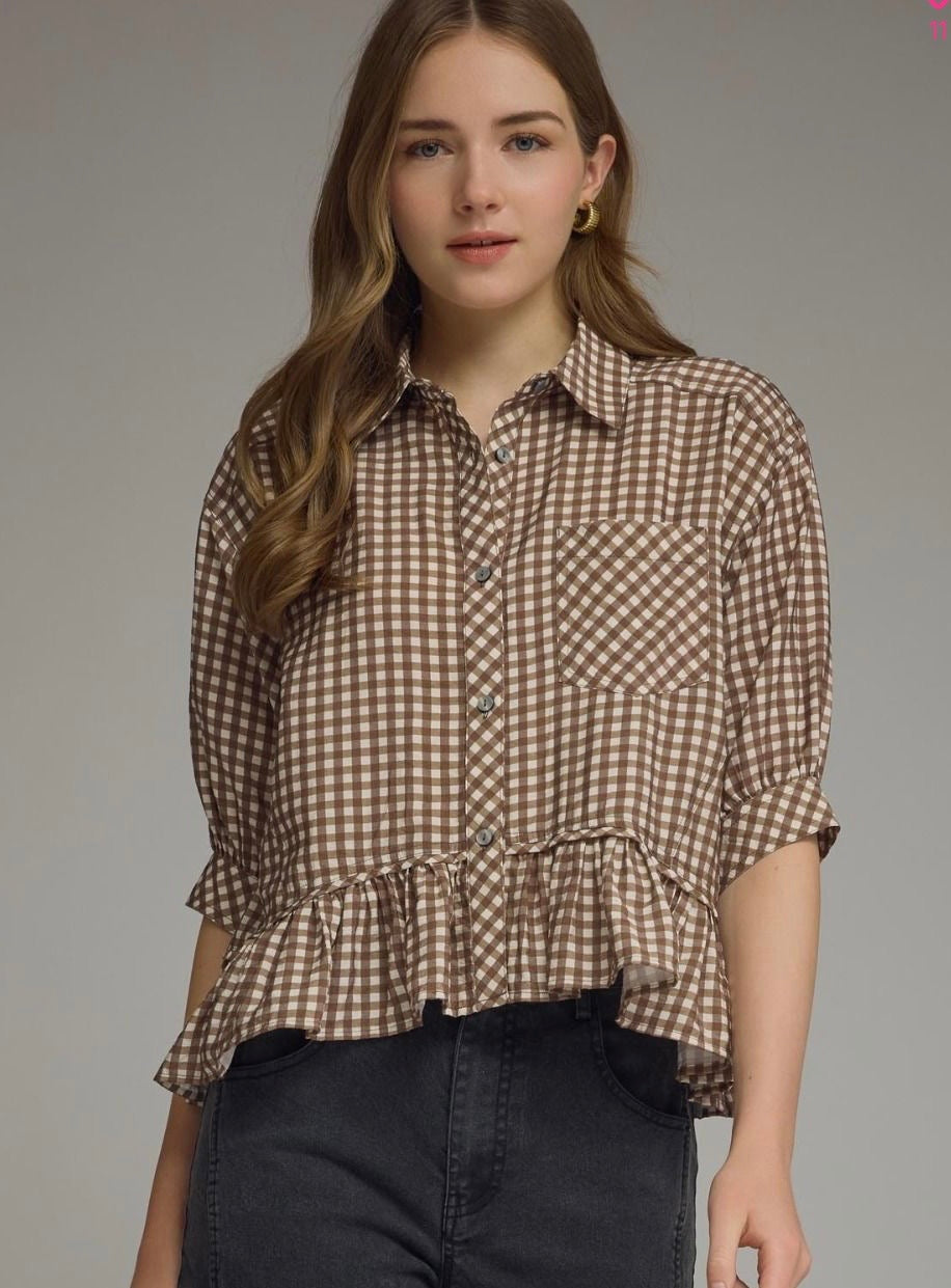 Willow Gingham Brown Blouse