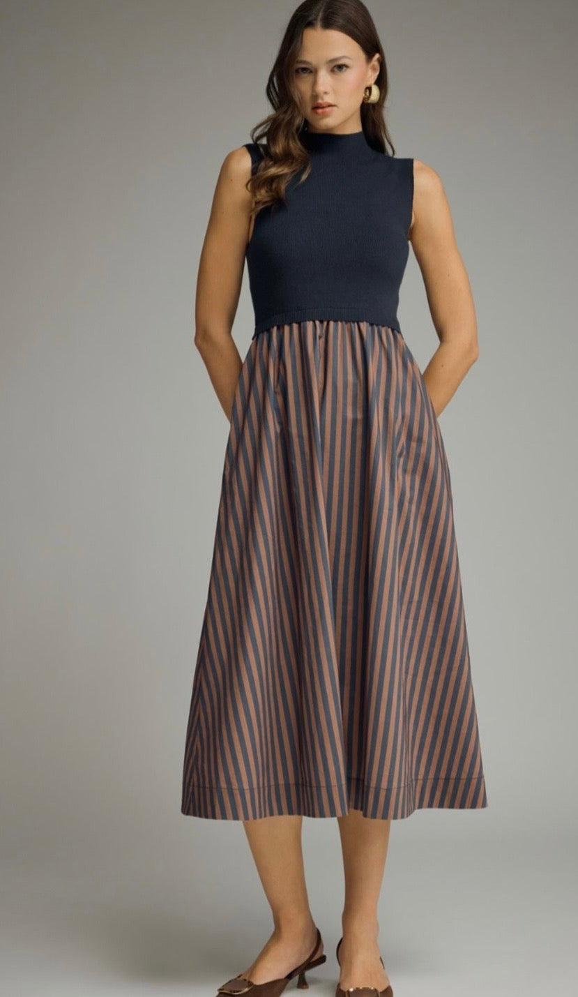 Striped Melody Midi Dress Navy