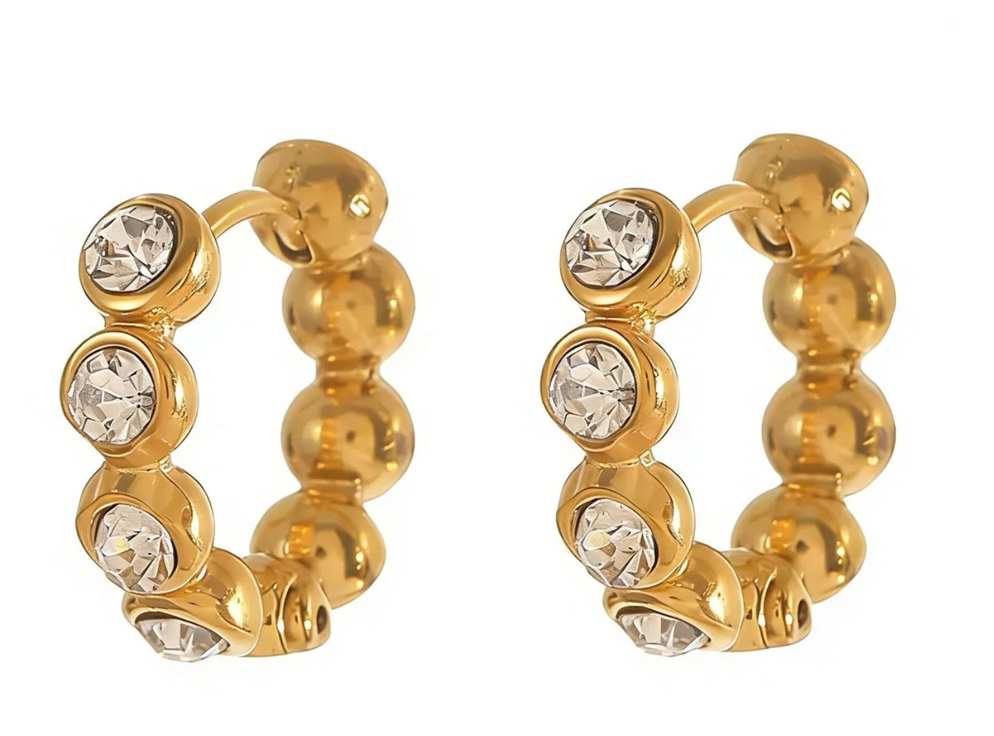 Beaded Cz Hoop Earrings Water Resistant