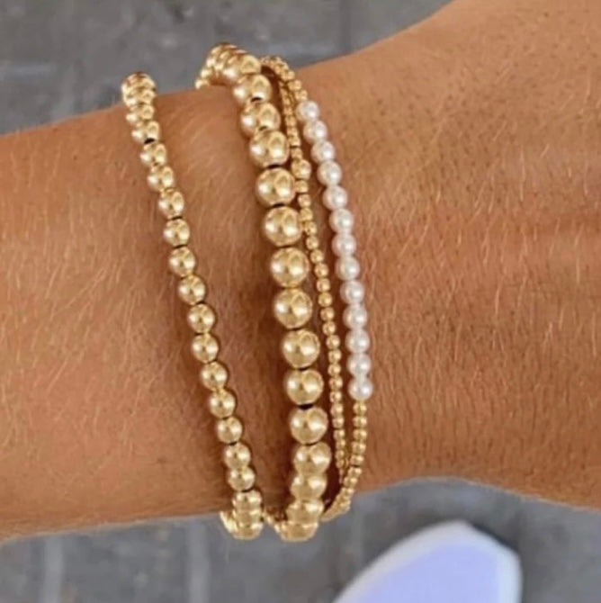 Gold Bliss 2mm Bead Bracelet - Pearl