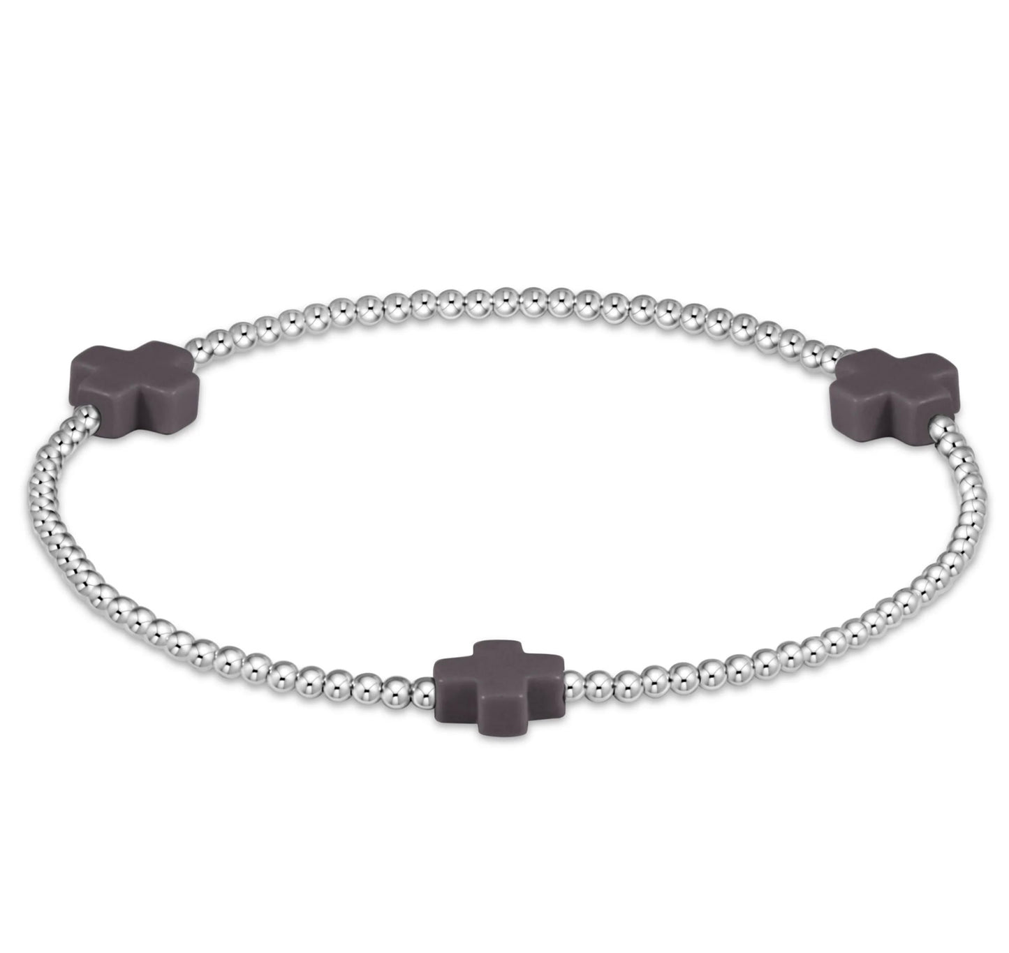 Signature Cross Sterling Pattern 2mm Bead Bracelet - Onyx