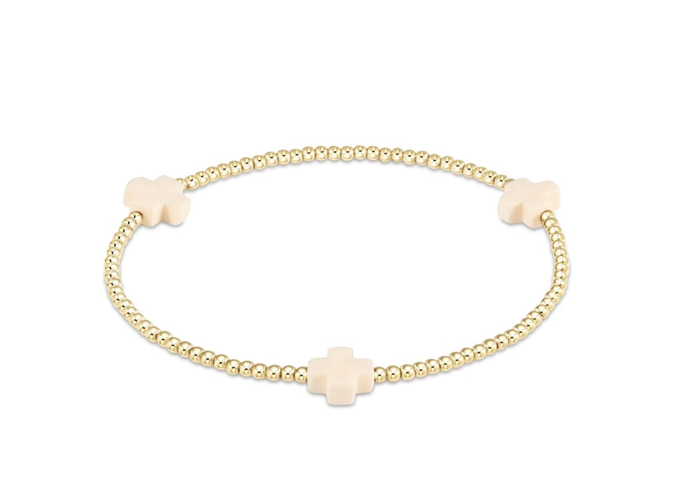 Signature Cross Gold Pattern 3mm Bead Bracelet - Off White