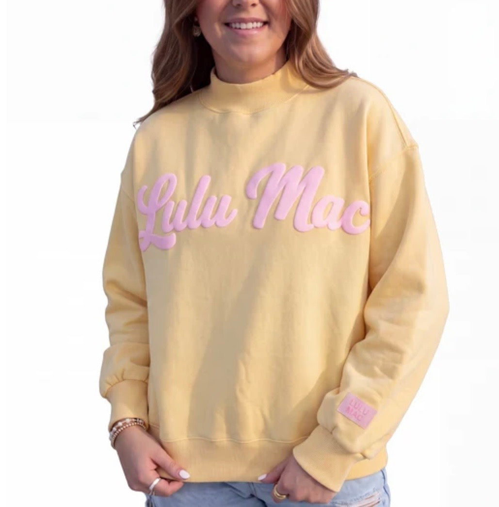 LuLu Mac Mock Neck Script Butter/Lt Pink