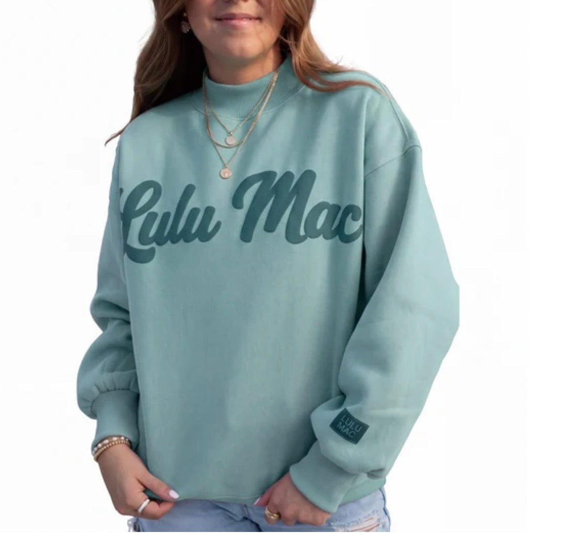 LuLu Mac Mock Neck Script Green/Dark Green