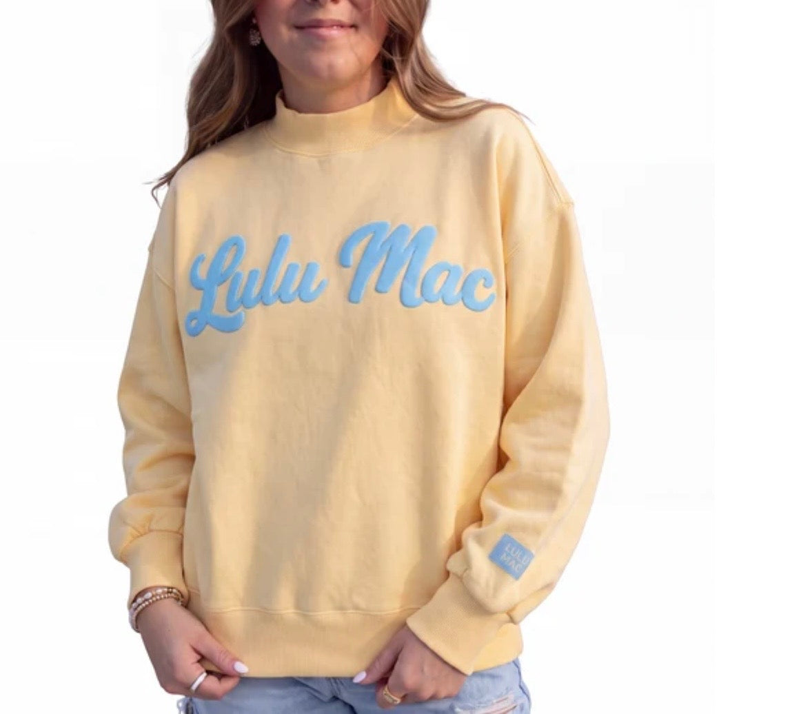 LuLu Mac Mock Neck Script Butter/Lt Blue