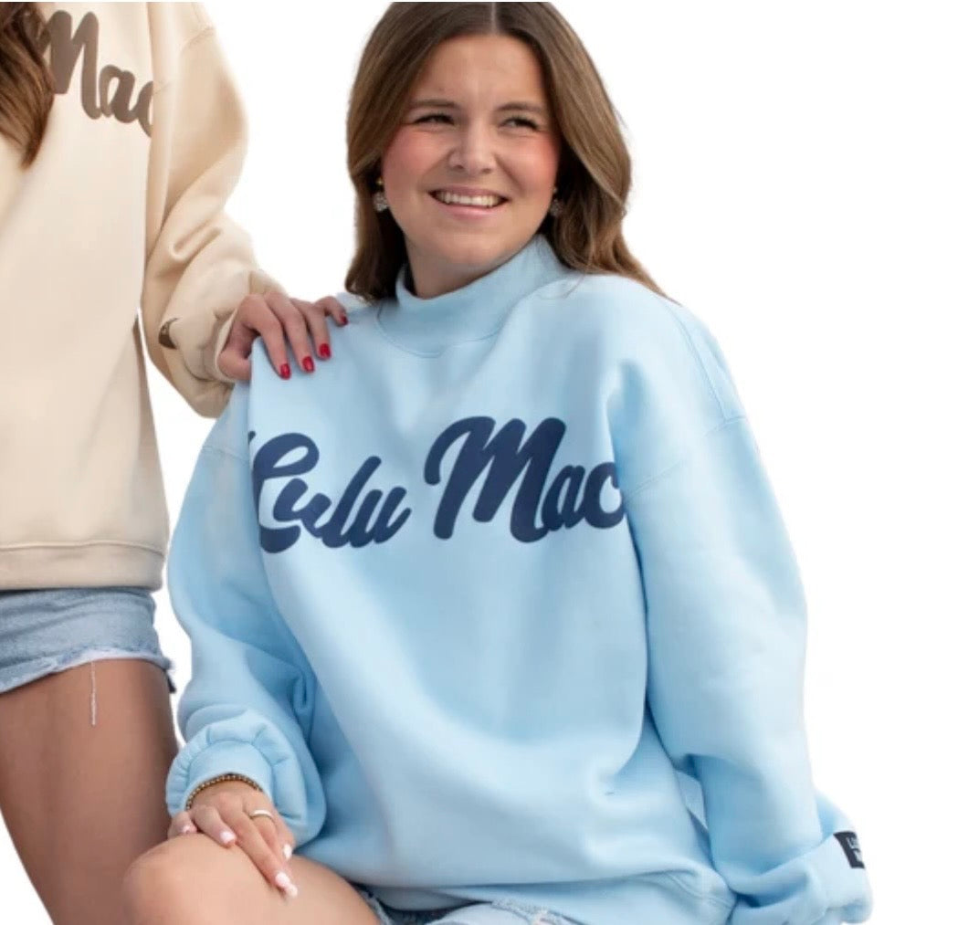 LuLu Mac Mock Neck Script Navy/Lt Blue