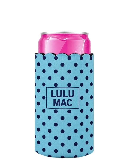 Slim Can Koozie Light Blue/Navy Dot