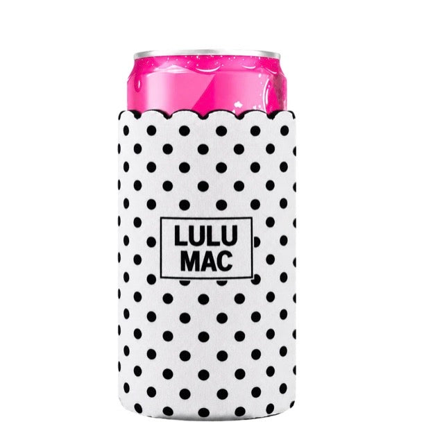 Slim Can Koozie White/Black Dot
