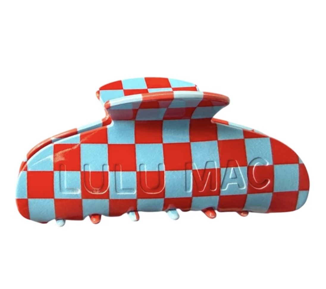 Checkered Light Blue/Red Lulu Mac Hair Clip