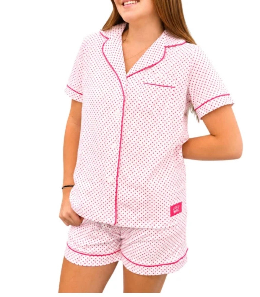 Lulu Mac PJ White/Pink DOT
