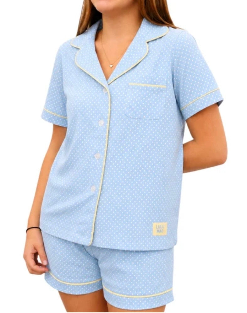 Lulu Mac PJ LIGHT BLUE/BUTTER DOT