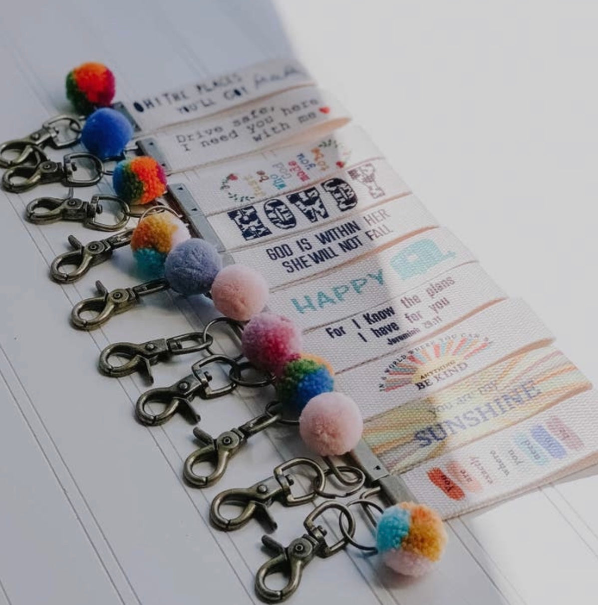 Words To Live By Canvas Keychain with Pompom