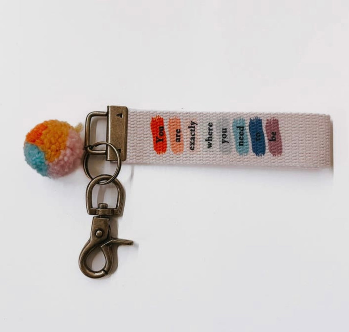 Words To Live By Canvas Keychain with Pompom