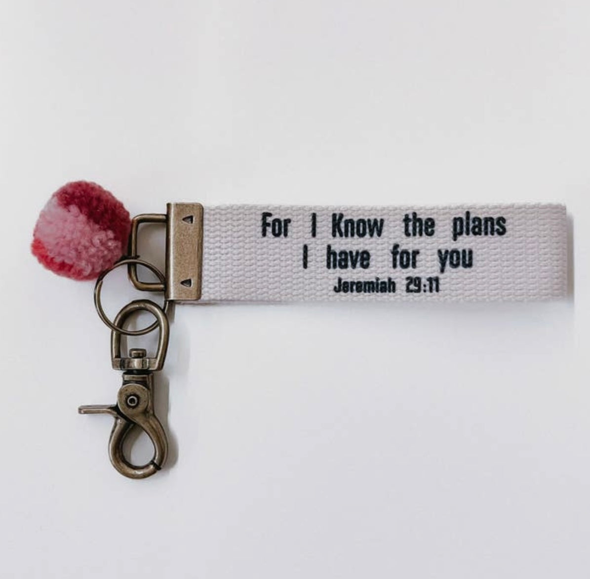 Words To Live By Canvas Keychain with Pompom