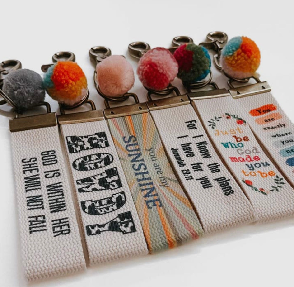 Words To Live By Canvas Keychain with Pompom
