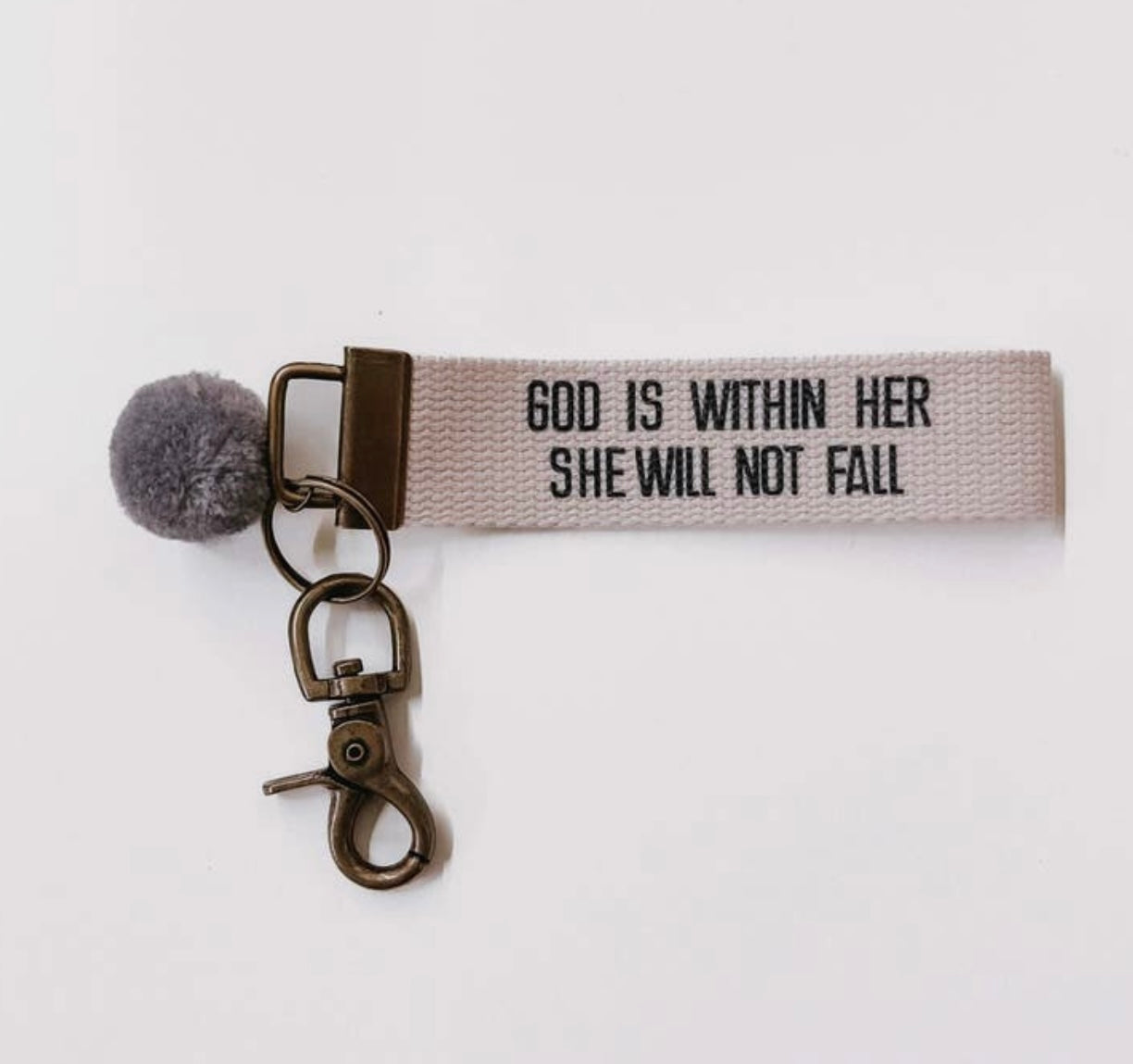 Words To Live By Canvas Keychain with Pompom