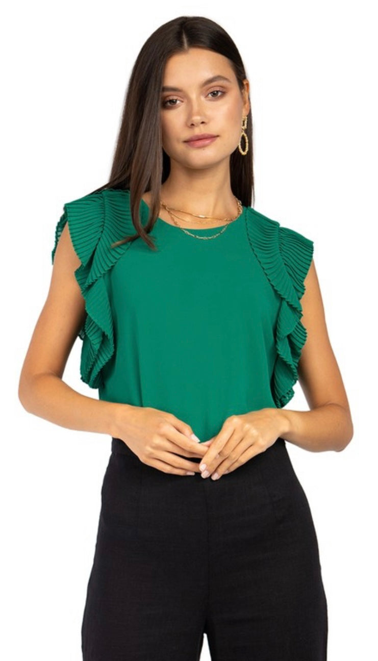 Jewel Green Pleated Flutter Blouse