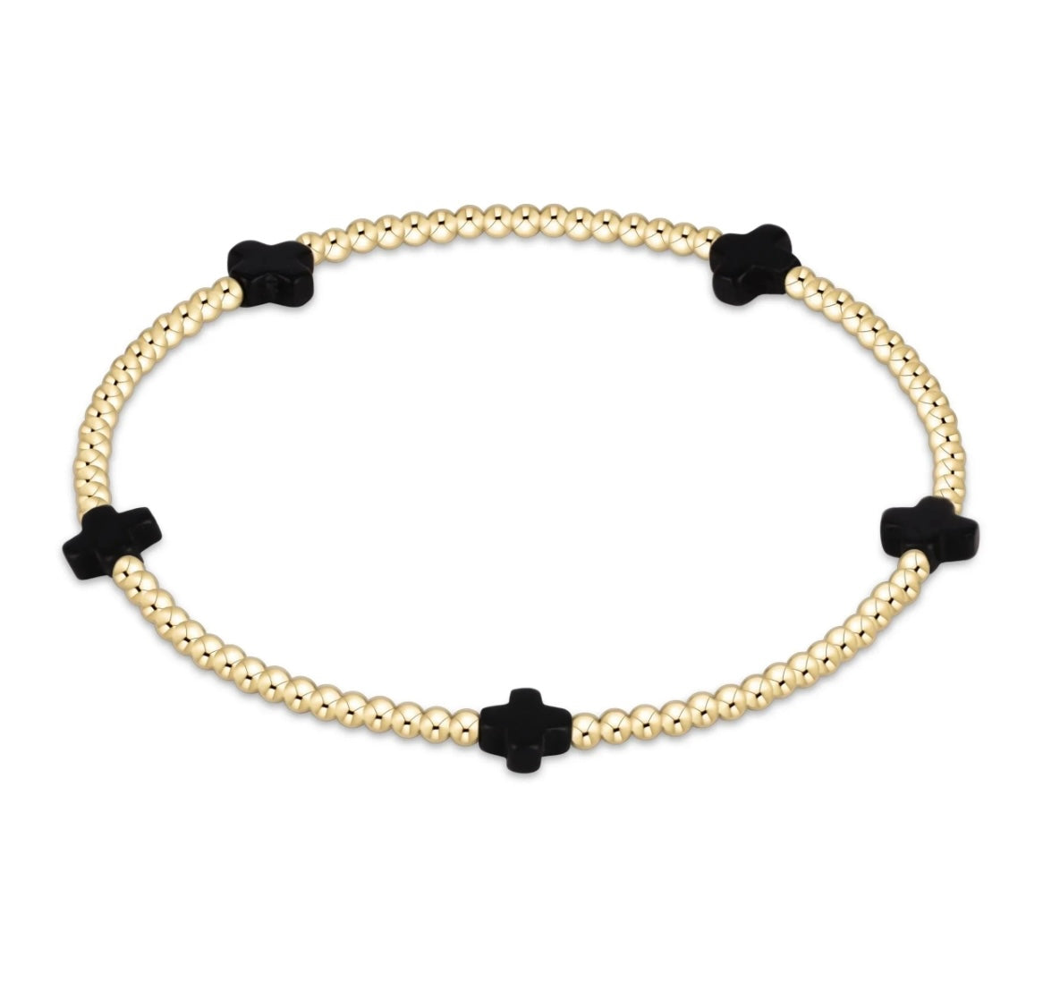 Signature Cross Small Gold Pattern 2mm Bead Bracelet - Onyx