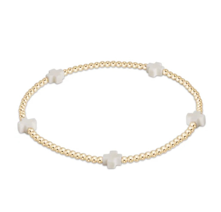Egirl Signature Cross Small Gold Pattern 2mm Bead Bracelet - Off White