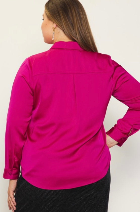 Berry Pink Classic Button Up Blouse