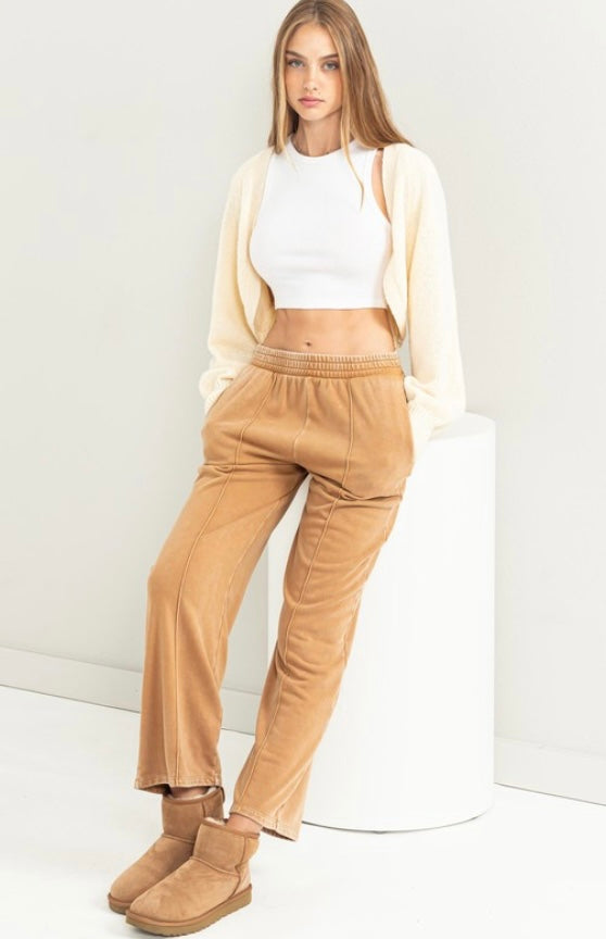 Fresh Trends Pintuck Pale Brown Sweatpants