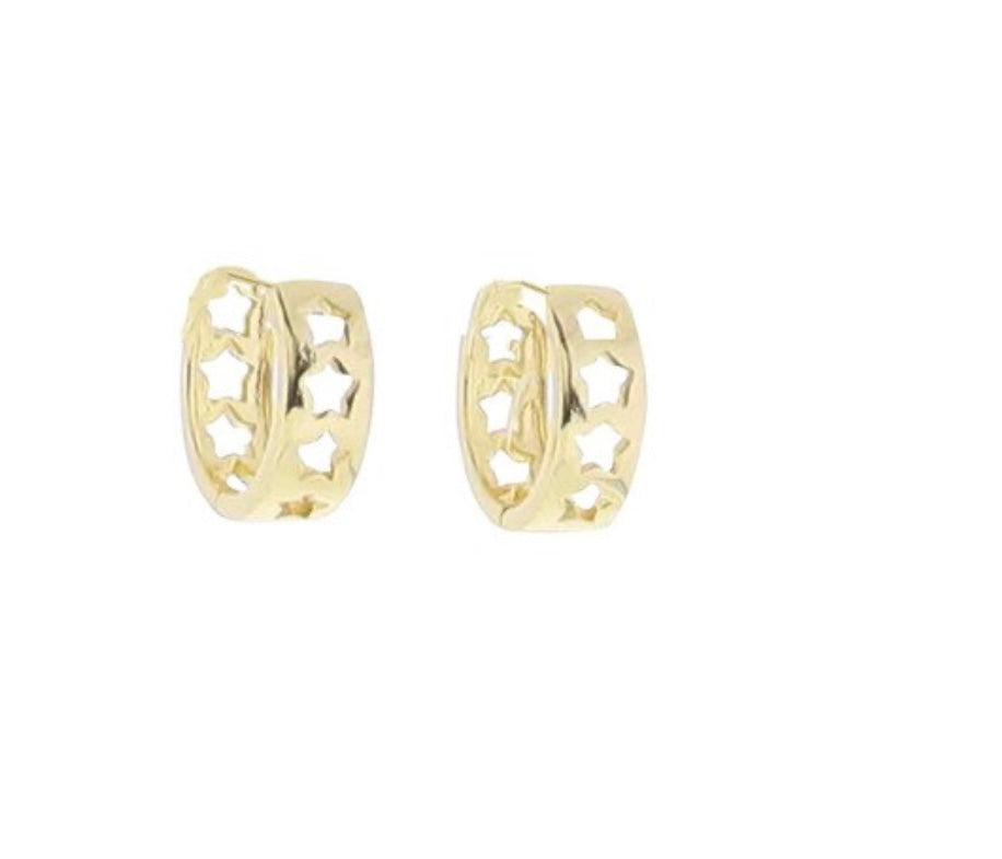 18K Gold Plated Hoop Huggie with Star Cut Outs Earrings