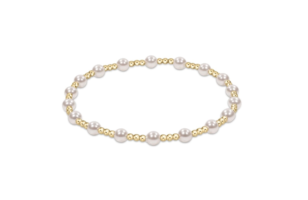 Classic Gold Sincerity Pattern 4mm Bead Bracelet - Pearl