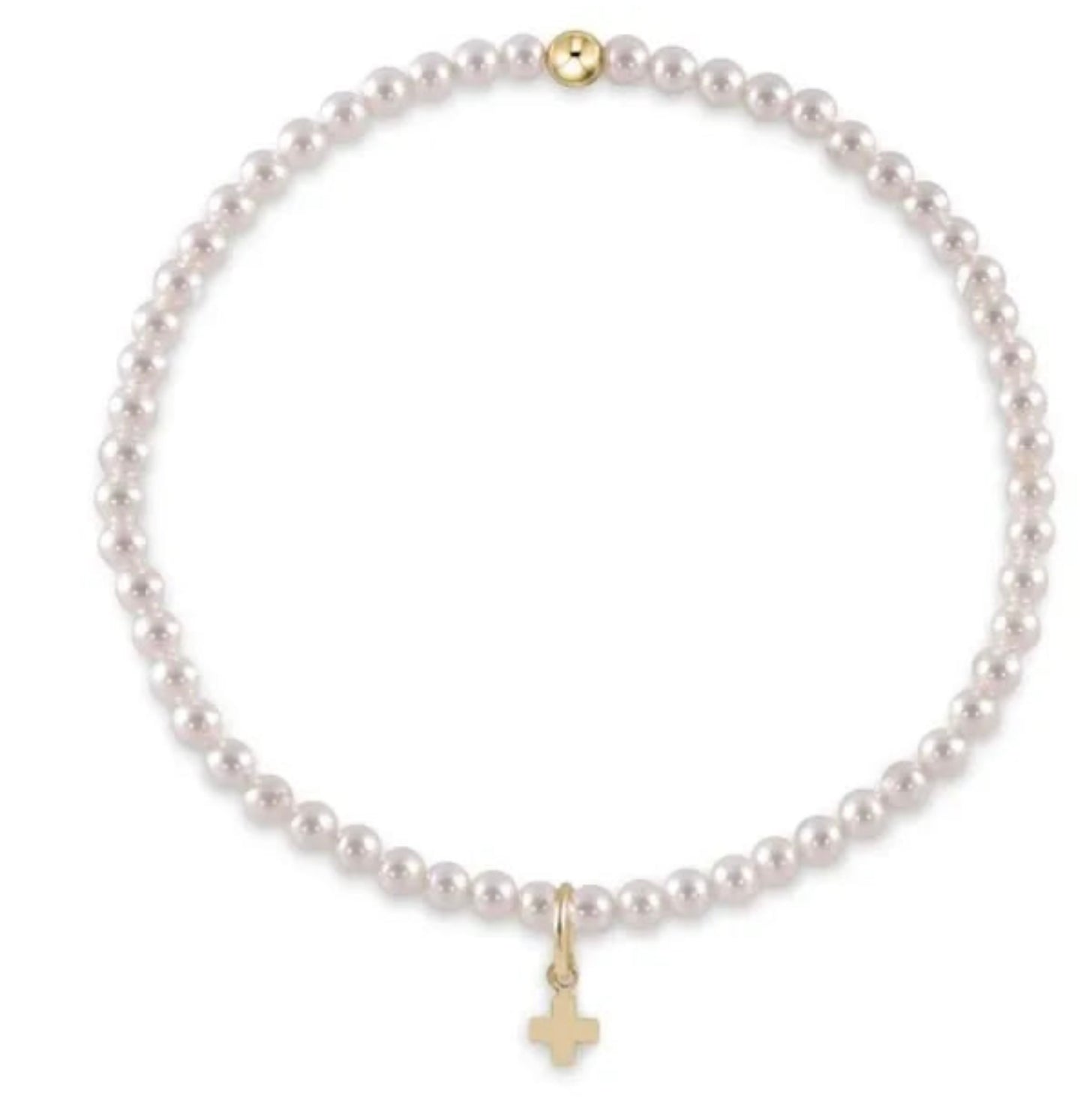 Classic Pearl 3mm Bead Bracelet Signature Cross Gold Charm