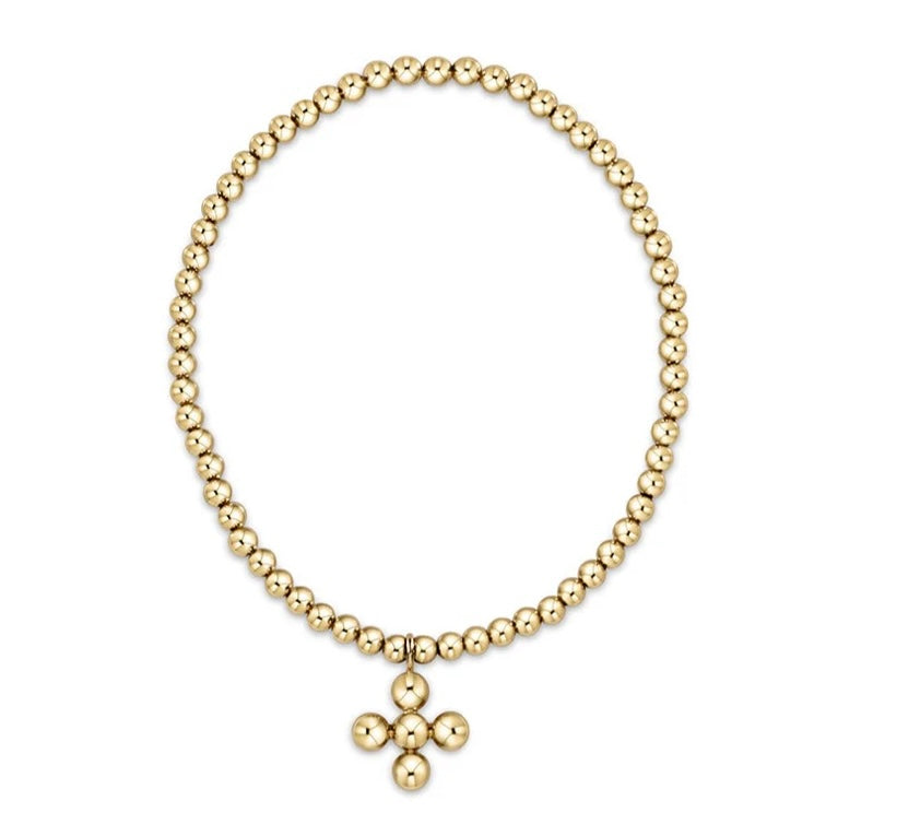 Classic gold 3mm bead bracelet - classic beaded signature cross gold charm - 4mm Bead Gold
