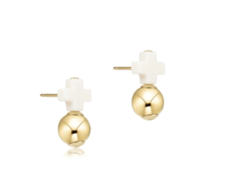 Signature Cross Off-White Stud - Gold