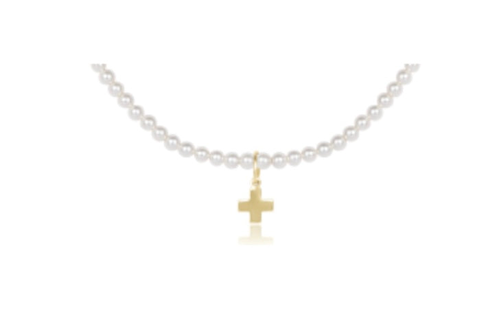 15" Choker Classic Pearl 3mm Bead - Signature Cross Gold Charm