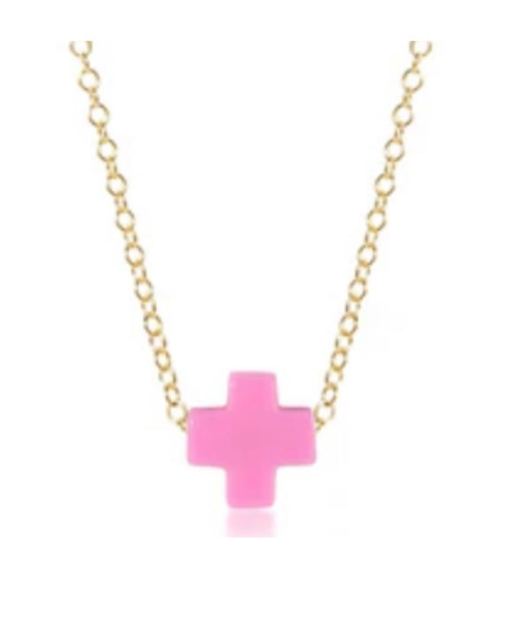 egirl 14" Necklace Gold - Signature Cross Bright PINK