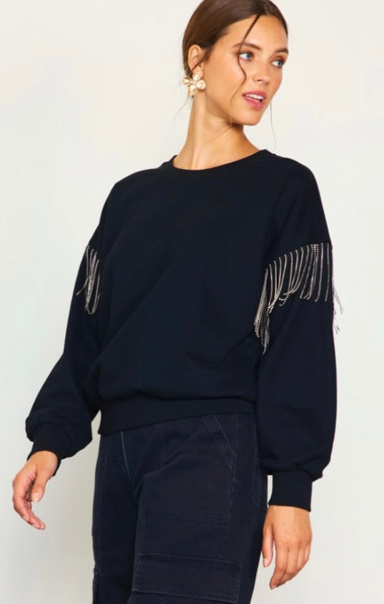 Boujee Black Rhinestone Sweatshirt