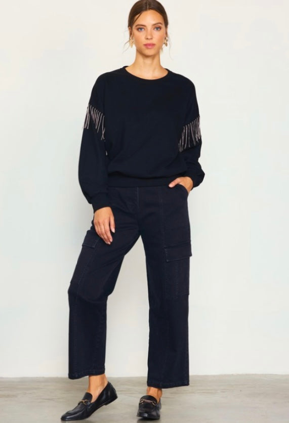 Boujee Black Rhinestone Sweatshirt