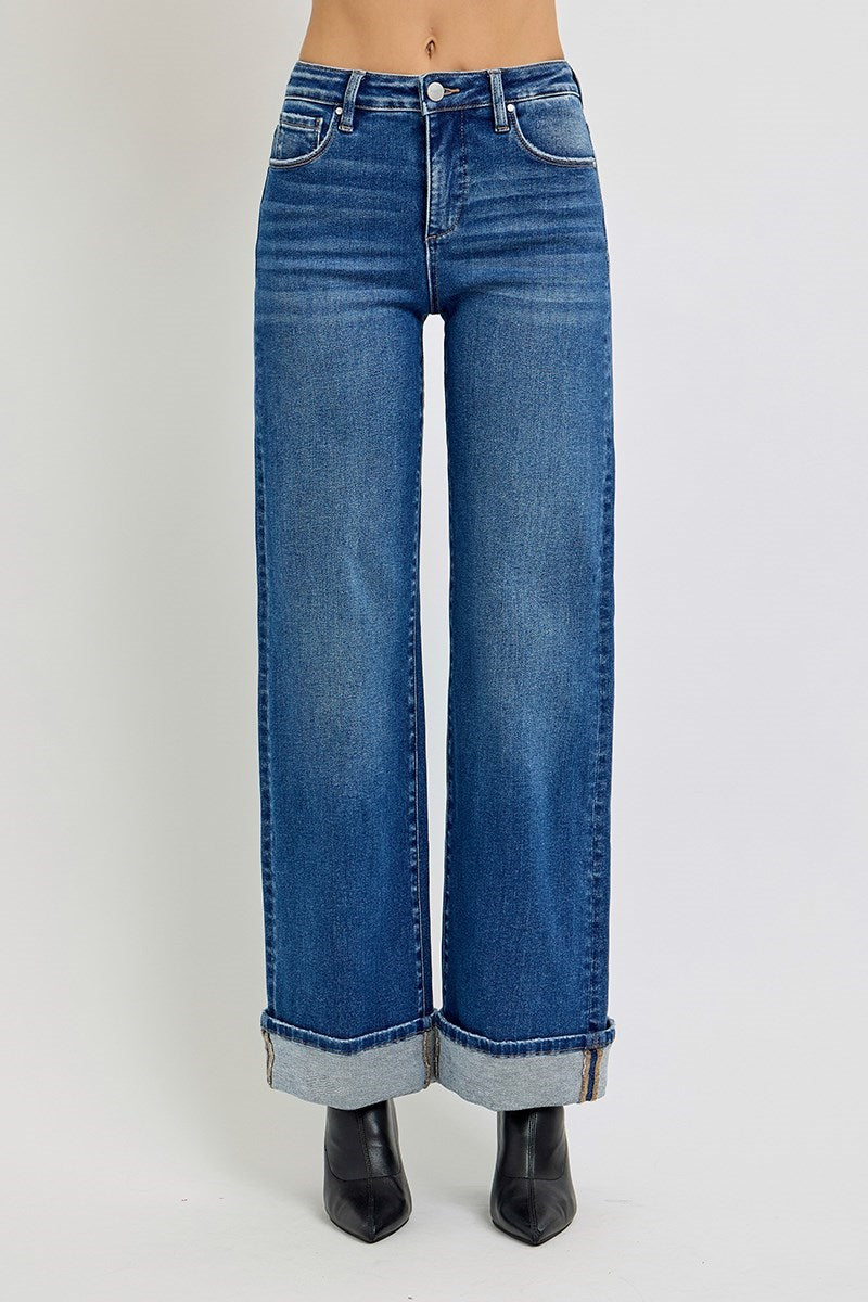 Paris Dark HR Wide Leg Cuffed Jean