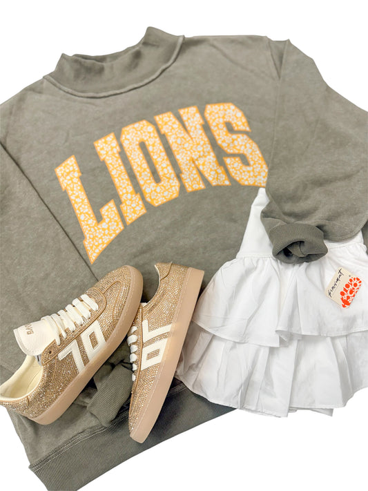 Olive Lions Mock Neck Sweatshirt