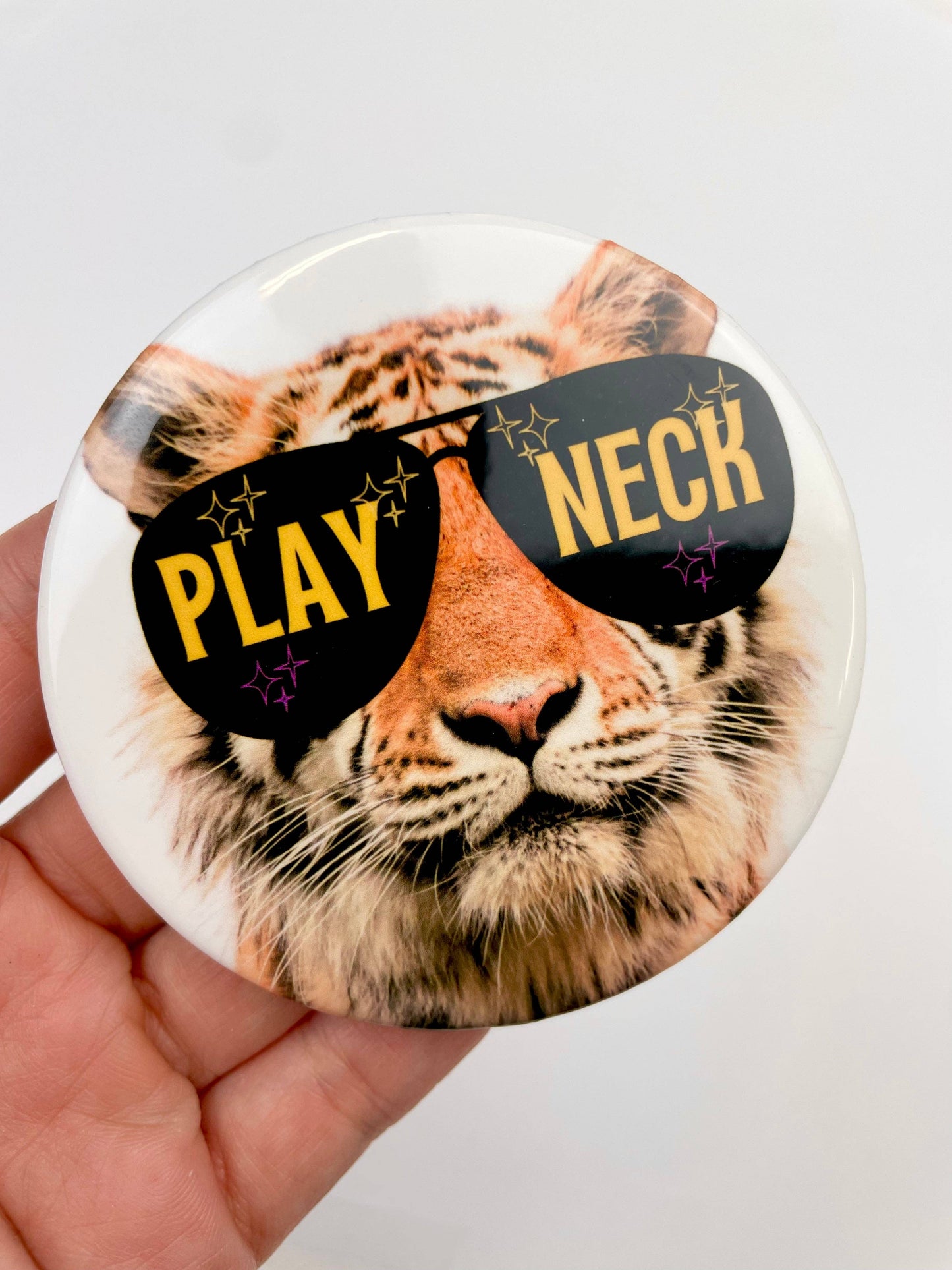 Starry Eyed Tiger - Play Neck - Game Day Button